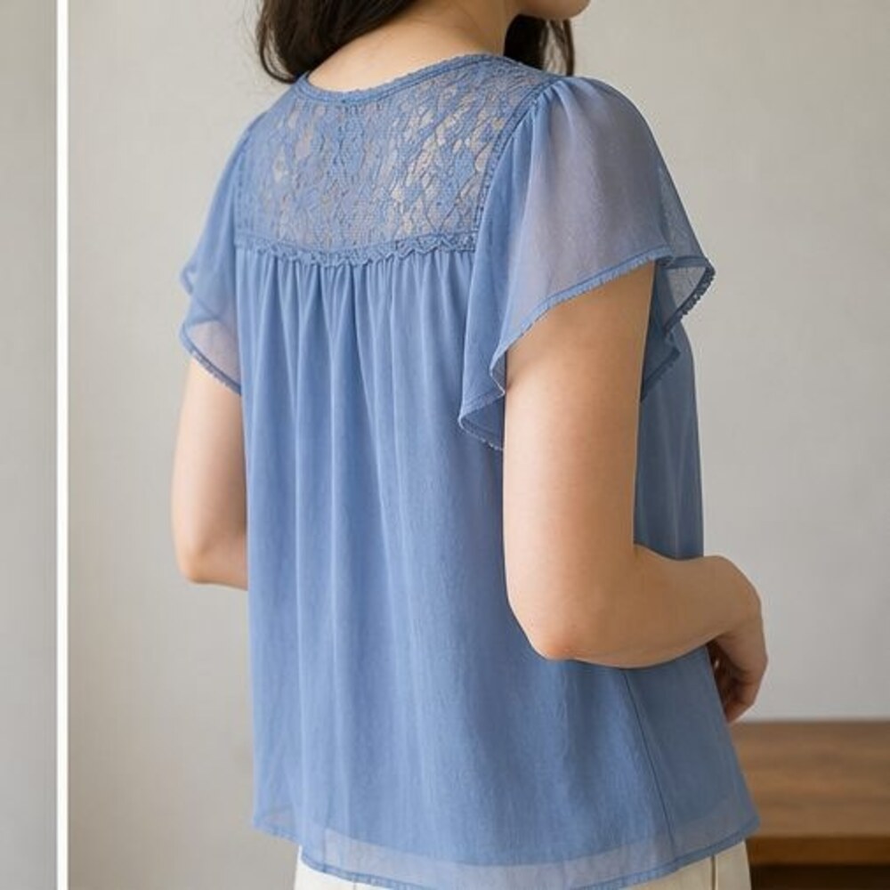 Blue V Neck Top - Picture 3 of 6